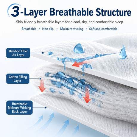 Bamboo Fibre Pillow Protector Cover - 1 Piece Zip Closure Pillowcase 48x75cm for Home Bedding