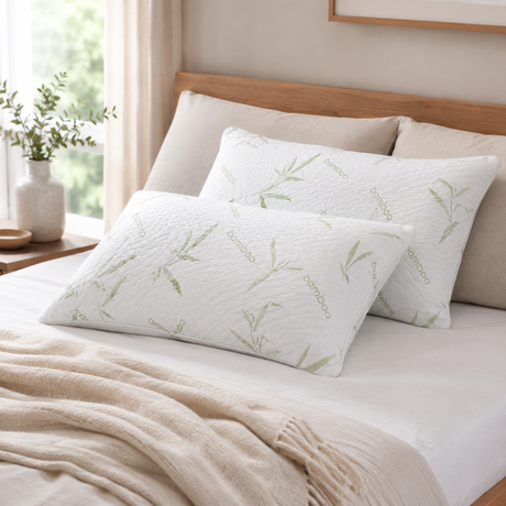 Bamboo Fibre Pillow Protector Cover Set - 2 Piece Zip Closure Pillowcases 48x75cm for Home Bedding, Hotel and Dorm Use