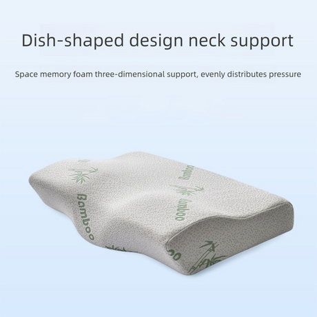 Single Butterfly Memory Foam Pillow - Ergonomic Neck Support Cushion with Removable Bamboo Fibre Cover 50x30x10/7cm for Sleeping