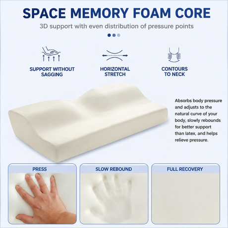 Single Butterfly Memory Foam Pillow - Ergonomic Neck Support Cushion with Removable Bamboo Fibre Cover 62x34x11/8cm for Sleeping