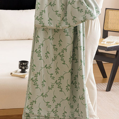 Green Bamboo Fibre Summer Blanket - Vine Pattern Cooling Throw Blanket 150x200cm Lightweight Breathable Summer Quilt
