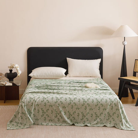 Green Bamboo Fibre Summer Blanket - Vine Pattern Cooling Throw Blanket 200×230cm Lightweight Breathable Summer Quilt