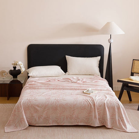 Bamboo Fibre Cooling Blanket Pink Bamboo Pattern 200×230cm for Summer Bed and Air Conditioned Rooms