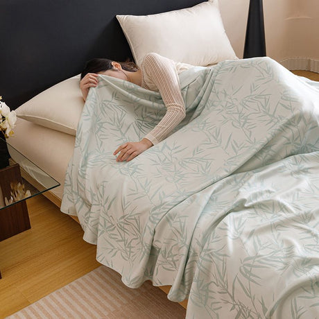 Bamboo Fibre Cooling Blanket Blue Bamboo Pattern 150x200cm for Summer Bed and Air Conditioned Rooms