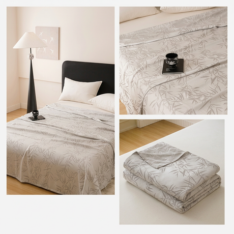 Bamboo Fibre Cooling Blanket Silver Bamboo Pattern 150x200cm for Summer Bed and Air Conditioned Rooms