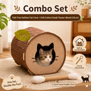 Felt Cat Cave Bed with Catnip Stick Toy 2 Piece Set - Leaf Shaped Cat House Tunnel Bed with Interactive Cat Toy