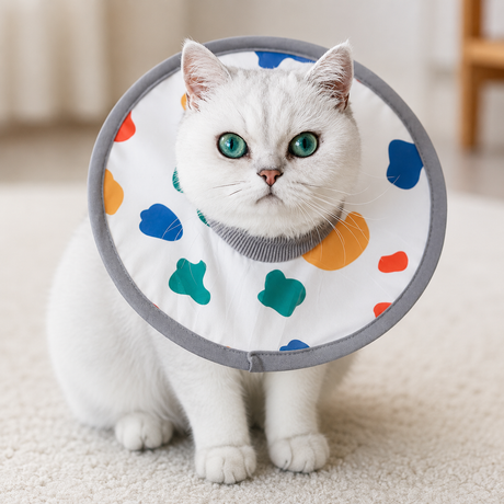 Milk Pattern Soft Waterproof Elizabethan Collar for Cats & Dogs M Size - Adjustable Anti-Licking Recovery Cone After Surgery