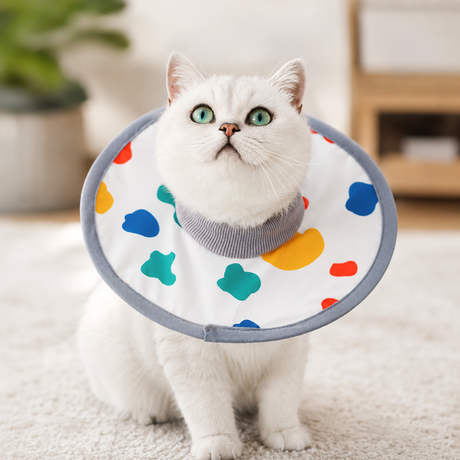 Milk Pattern Soft Waterproof Elizabethan Collar for Cats & Dogs M Size - Adjustable Anti-Licking Recovery Cone After Surgery
