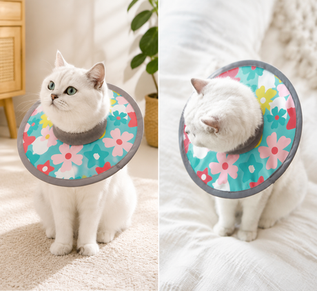 Colorful Flower Soft Waterproof Elizabethan Collar for Cats & Dogs S Size - Adjustable Anti-Licking Recovery Cone After Surgery