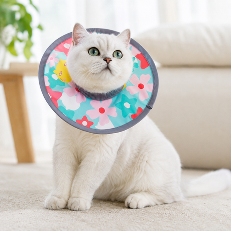 Colorful Flower Soft Waterproof Elizabethan Collar for Cats & Dogs S Size - Adjustable Anti-Licking Recovery Cone After Surgery