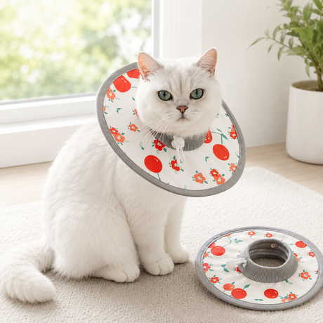 Red Cherry Soft Waterproof Elizabethan Collar for Cats & Dogs L Size - Adjustable Anti-Licking Recovery Cone After Surgery Soft Waterproof Elizabethan Collar for Cats & Dogs L Size - Adjustable Anti-Licking Recovery Cone After Surgery