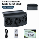 Black Solar Rechargable Triple Outlet Car Window Ventilation and Exhaust Fan - 4500 RPM Air Circulation and Foldable Space Saving, Remove Heat Odors Smoke and Stale Air for Most Vehicles without Anti-Pinch Feature