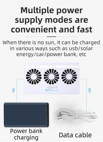 White Solar Rechargable Triple Outlet Car Window Ventilation and Exhaust Fan - 4500 RPM Air Circulation and Foldable Space Saving, Remove Heat Odors Smoke and Stale Air for Most Vehicles without Anti-Pinch Feature