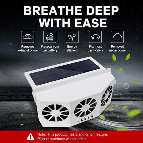Black Triple Outlet Car Window Ventilation and Exhaust Fan - Solar & USB Plug in, 4500 RPM Air Circulation and Foldable Space Saving, Remove Heat Odors Smoke and Stale Air for Most Vehicles without Anti-Pinch Feature