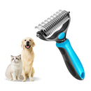 Blue Dual Sided Pet Knot Cutter for Dogs & Cats - 17 / 9 Tooth Undercoat Grooming Rake with Non-Slip TPR Handle, Perfect Long Fur Remove Tangles Mats Knots