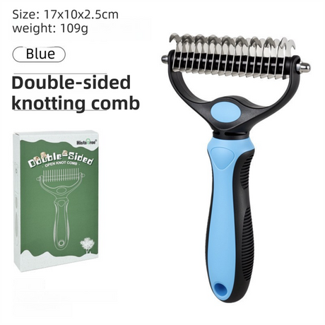 Green Dual Sided Pet Knot Cutter for Dogs & Cats - 17 / 9 Tooth Undercoat Grooming Rake with Non-Slip TPR Handle, Perfect Long Fur Remove Tangles Mats Knots