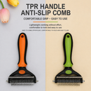 2-in-1 Blue Pet Knot Cutter Built in Shedding Comb for Dogs & Cats - Undercoat Grooming Rake with Non-Slip TPR Handle, Perfect Long Fur Remove Tangles Mats Knots