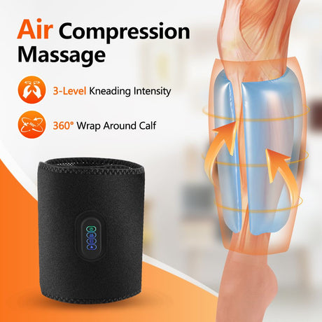 Air Compression Heated Calf Massager, with 3 Intensities, 3 Temp and 3 Airbag Massage Modes - Cordless USB Rechargeable and 360°Wrap Around Design for Home Relaxation Gift & Pain Relief Therapy