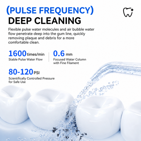 White Rechargeable Water Flosser Oral Irrigator with 3 Pressure Modes & 4 Nozzles - 380ml Detachable Tank, Type-C Charging, 0.6MM Fine Water Flow and 1600 Pulses Per Minute
