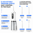 Pink Rechargeable Water Flosser Oral Irrigator with 3 Pressure Modes & 4 Nozzles - 380ml Detachable Tank, Type-C Charging, 0.6MM Fine Water Flow and 1600 Pulses Per Minute