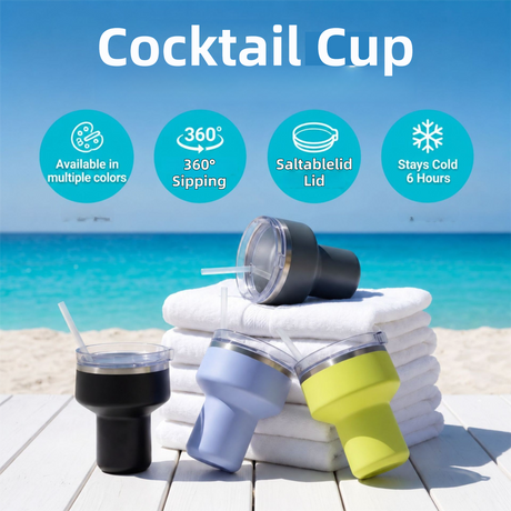 Black 470ML Stainless Steel Martini Tumbler Cup with 360°Salt & Sip Lid, Internal Markers and Straw - Double Wall Vacuum Insulated Drink Cup for Coffee Cocktails Cold Drinks and Outdoor Use
