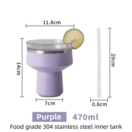 Purple 470ML Stainless Steel Martini Tumbler Cup with 360°Salt & Sip Lid, Internal Markers and Straw - Double Wall Vacuum Insulated Drink Cup for Coffee Cocktails Cold Drinks and Outdoor Use