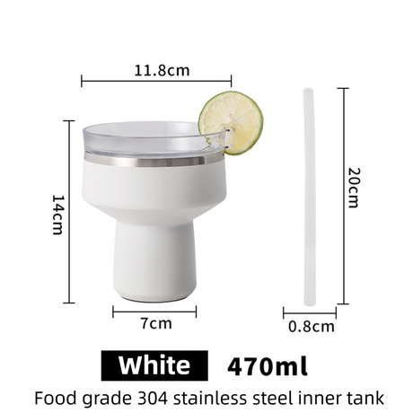 White 470ML Stainless Steel Martini Tumbler Cup with 360°Salt & Sip Lid, Internal Markers and Straw - Double Wall Vacuum Insulated Drink Cup for Coffee Cocktails Cold Drinks and Outdoor Use