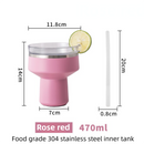 Rose Red 470ML Stainless Steel Martini Tumbler Cup with 360°Salt & Sip Lid, Internal Markers and Straw - Double Wall Vacuum Insulated Drink Cup for Coffee Cocktails Cold Drinks and Outdoor Use