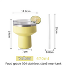 Yellow 470ML Stainless Steel Martini Tumbler Cup with 360°Salt & Sip Lid, Internal Markers and Straw - Double Wall Vacuum Insulated Drink Cup for Coffee Cocktails Cold Drinks and Outdoor Use
