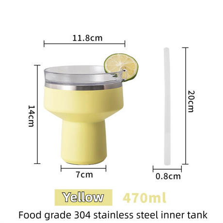 Yellow 470ML Stainless Steel Martini Tumbler Cup with 360°Salt & Sip Lid, Internal Markers and Straw - Double Wall Vacuum Insulated Drink Cup for Coffee Cocktails Cold Drinks and Outdoor Use