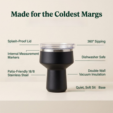 Navy Blue 470ML Stainless Steel Martini Tumbler Cup with 360°Salt & Sip Lid, Internal Markers and Straw - Double Wall Vacuum Insulated Drink Cup for Coffee Cocktails Cold Drinks and Outdoor Use