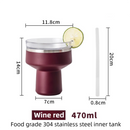 Wine Red 470ML Stainless Steel Martini Tumbler Cup with 360°Salt & Sip Lid, Internal Markers and Straw - Double Wall Vacuum Insulated Drink Cup for Coffee Cocktails Cold Drinks and Outdoor Use