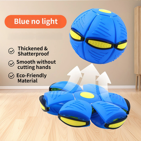 Blue LED Transforming Flying Disc Ball Toy with Music & No Light - Soft EVA Bounce Ball and Frisbee Shape Switchable Outdoor Interactive Soccer Toy for Exercise and Fun