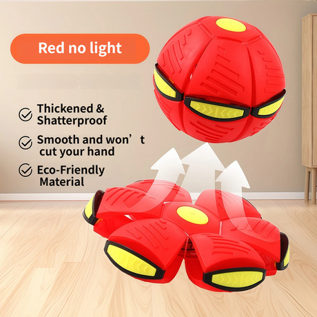Red LED Transforming Flying Disc Ball Toy with Music & No Light - Soft EVA Bounce Ball and Frisbee Shape Switchable Outdoor Interactive Soccer Toy for Exercise and Fun