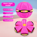 Pink LED Transforming Flying Disc Ball Toy with Music & 6 Light - Soft EVA Bounce Ball and Frisbee Shape Switchable Outdoor Interactive Soccer Toy for Exercise and Fun