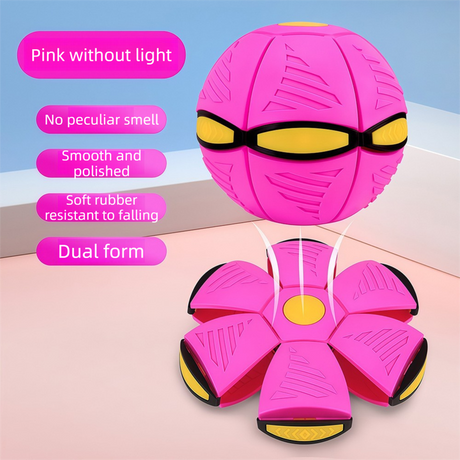 Pink LED Transforming Flying Disc Ball Toy with Music & No Light - Soft EVA Bounce Ball and Frisbee Shape Switchable Outdoor Interactive Soccer Toy for Exercise and Fun