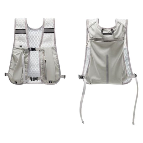 Grey Lightweight Running Hydration Vest Backpack - Breathable Mesh Reflective Sports Pack with 4 Straps, Water Bottle / Phone Holder and Back Zipper Pocket for Marathon Hiking Cycling Trail Running