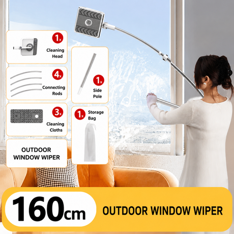 Lightweight Interior & Exterior Window Cleaner with 160CM Extendable Aluminium Pole & 3 Cleaning Pad - 2-in-1 360° Rotating Microfibre Scrubber and Squeegee for Most Household High Rise Windows