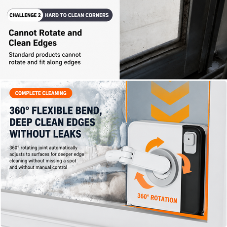 Lightweight Interior & Exterior Window Cleaner with 160CM Extendable Aluminium Pole & 8 Cleaning Pad - 2-in-1 360° Rotating Microfibre Scrubber and Squeegee for Most Household High Rise Windows