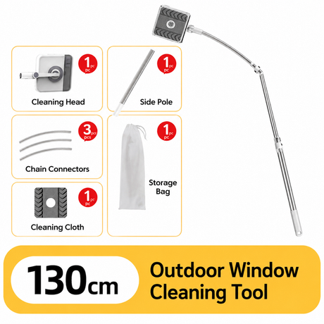 Lightweight Interior & Exterior Window Cleaner with 130CM Extendable Aluminium Pole & Cleaning Pad - 2-in-1 360° Rotating Microfibre Scrubber and Squeegee for Most Household High Rise Windows