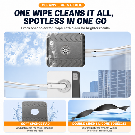 Lightweight Interior & Exterior Window Cleaner with 160CM Extendable Aluminium Pole & Cleaning Pad - 2-in-1 360° Rotating Microfibre Scrubber and Squeegee for Most Household High Rise Windows