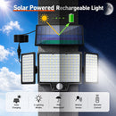 210 LED Outdoor Wall Light Integrated Solar Panel and 3 Sensor Modes, 3 Head Adjustable LED Security Light, IP65 All Weather Waterproof Remote Control Garden Lamp