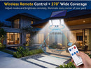 210 LED Outdoor Wall Light Integrated Solar Panel and 3 Sensor Modes, 3 Head Adjustable LED Security Light, IP65 All Weather Waterproof Remote Control Garden Lamp