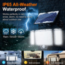 210 LED Outdoor Wall Light Integrated Solar Panel and 3 Sensor Modes (2 Pack), 3 Head Adjustable LED Security Light, IP65 All Weather Waterproof Remote Control Garden Lamp