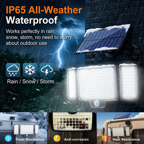 333 LED Outdoor Wall Light Integrated Solar Panel and 3 Sensor Modes (2 Pack), 4 Head Adjustable LED Security Light, IP65 All Weather Waterproof Remote Control Garden Lamp