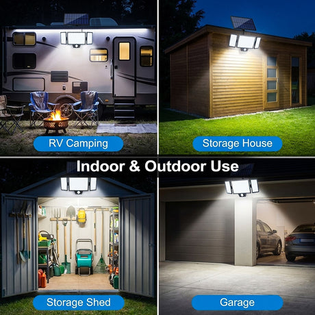 333 LED Outdoor Wall Light Integrated Solar Panel and 3 Sensor Modes (2 Pack), 4 Head Adjustable LED Security Light, IP65 All Weather Waterproof Remote Control Garden Lamp