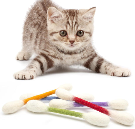 6 Pack Green Cotton Swab Stick Cat Toys with Catnip - Durable for Chew, 15cm Soft Plush Teaser Kitty Toy Gift for Boredom Anxiety Exercise Play
