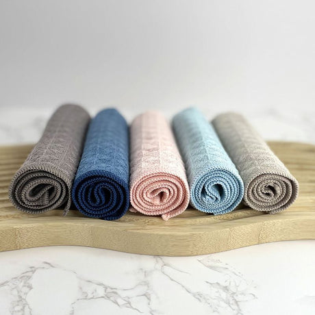20 Pack Microfibre Waffle Cleaning Rag Set - Super Absorbent Durable Kitchen Lock-Stitched Towel, Reusable Lint-Free Dish Cloth 30x30cm of 5 Colors