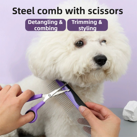 Pet Grooming & Cleaning Kit 9 Piece Set with Shedding Brush, Steel Comb + Scissors, Nail Clippers + File, Bath Brush + Massage Glove, 3 Head Toothbrush and Storage Bag for Dog & Cat