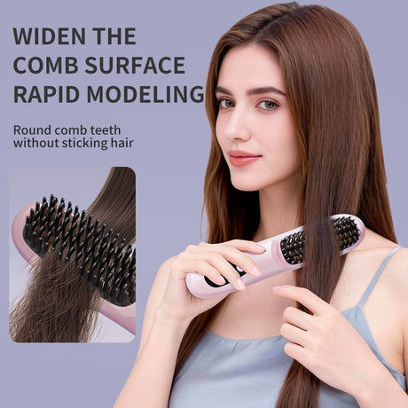 White 4D Straight Hair Comb and Negative Ionic Styler with Dual MCH Ceramic Fast Heating, Anti-Scald Round Comb Teeth, 3 Levels Temp LCD Display and Charging Dock